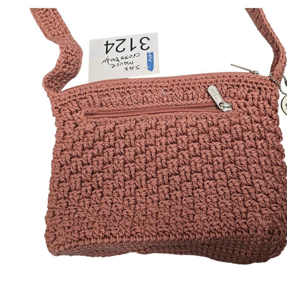 The Sak Crochet Crossbody Handbag Dusty Rose Lightweight Day Bag boho hippie